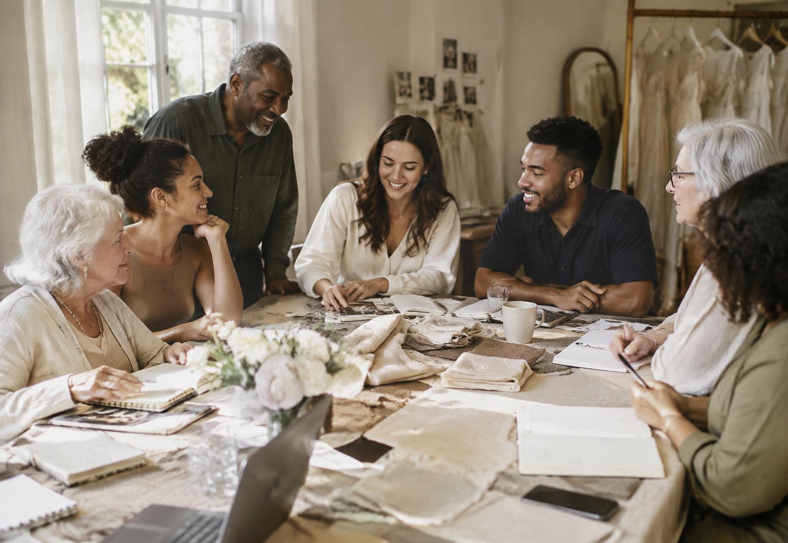 Family and friends planning a wedding together